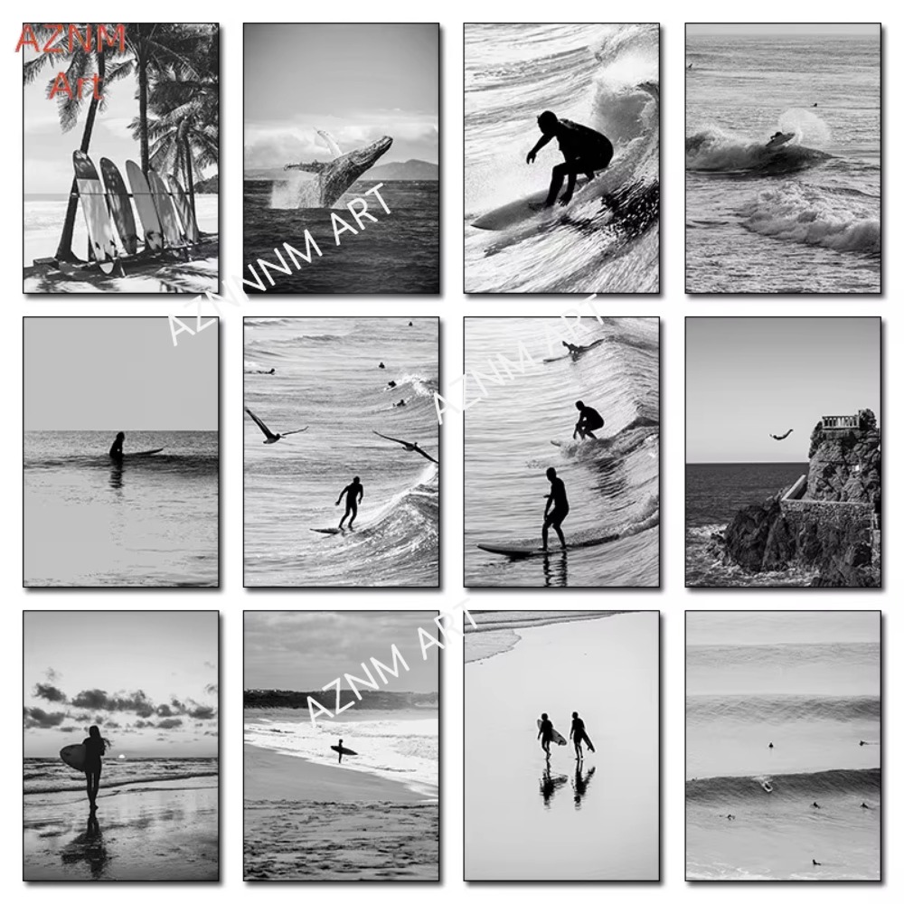 Photography Poster - 1pc, fino surf preto e branco